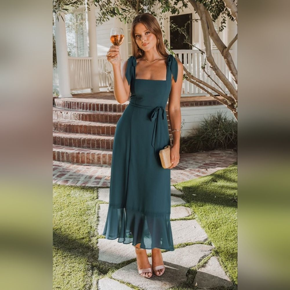 Show Me Your Mumu Claire Midi Dress Emerald Chiffon Green NWT Bridesmaid Sz M